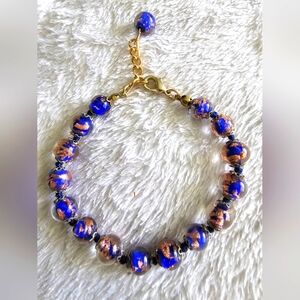 Vintage Italian Murano Venetian Art Glass Bracelet with rose gold flakes